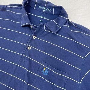 B. Draddy Polo Shirt Mens Medium Blue Striped Pocket Short Sleeve SP21-FR11383